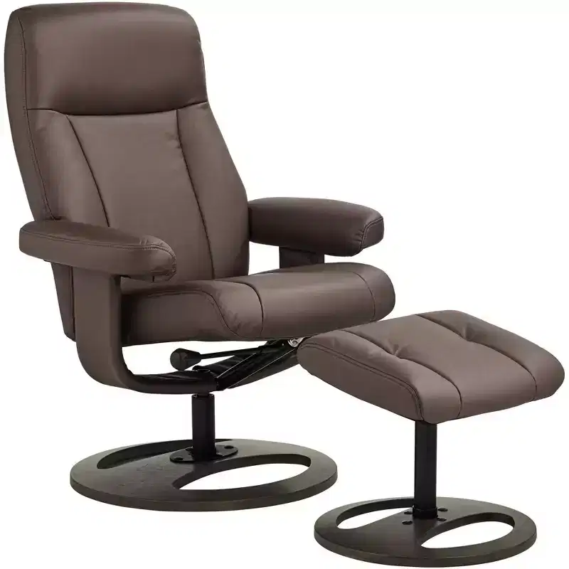 BenchMaster Bruce Chocolate Faux Leather Recliner Chair Modern with Ottoman Footrest Ergonomic Manual Reclining Swivel for Bedroom