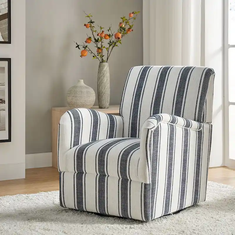 Pancy Traditional Swivel Armchair with Jacobean Strip Pattern by HOLALA HOME
