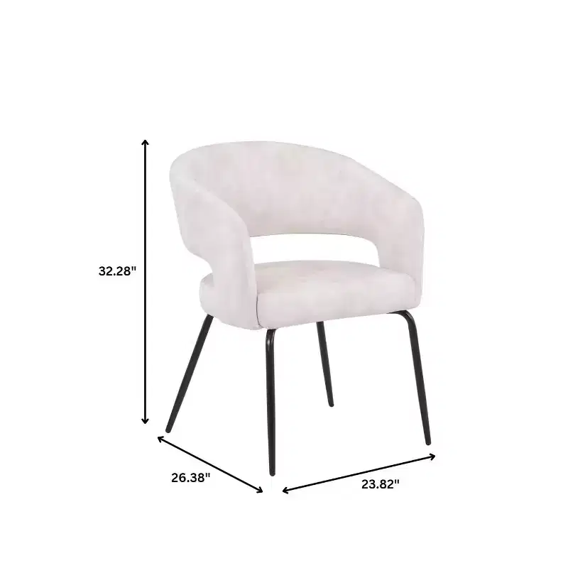 LeisureMod Dining Chair Upholstered in Velvet/Leather with Open Curved Backrest and Powder-Coated Iron Legs Gavin Collection Set of 2