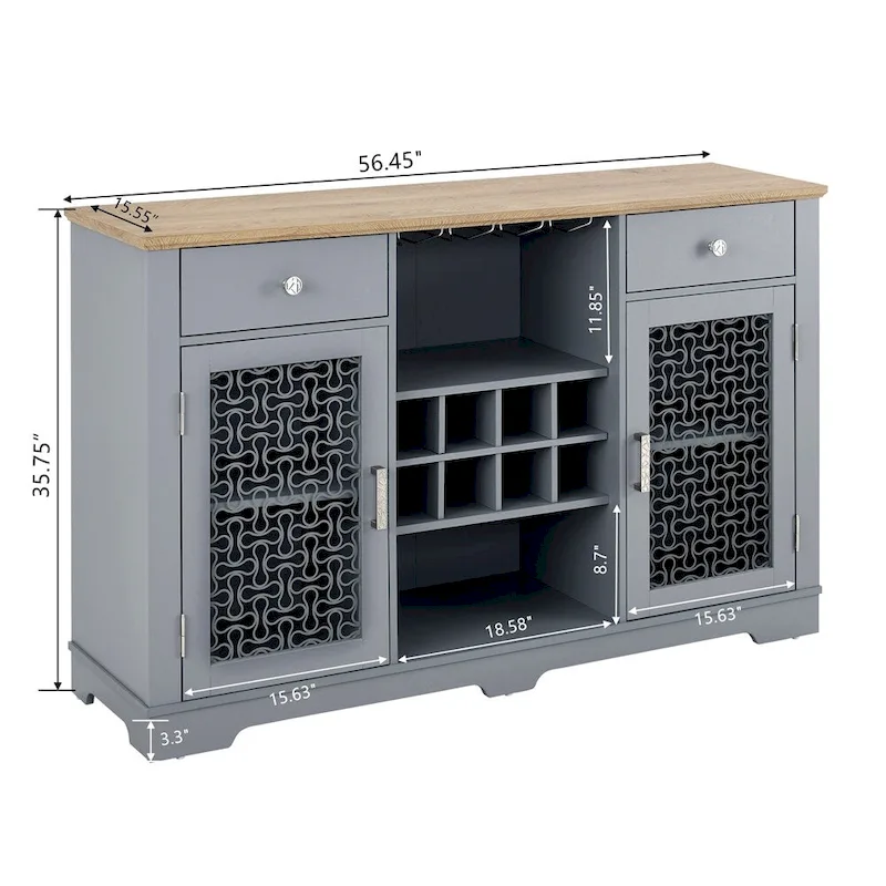 Light Blue Sideboard Buffet Cabinet, 2-Door with Drawers & Wine Racks, Single-Unit