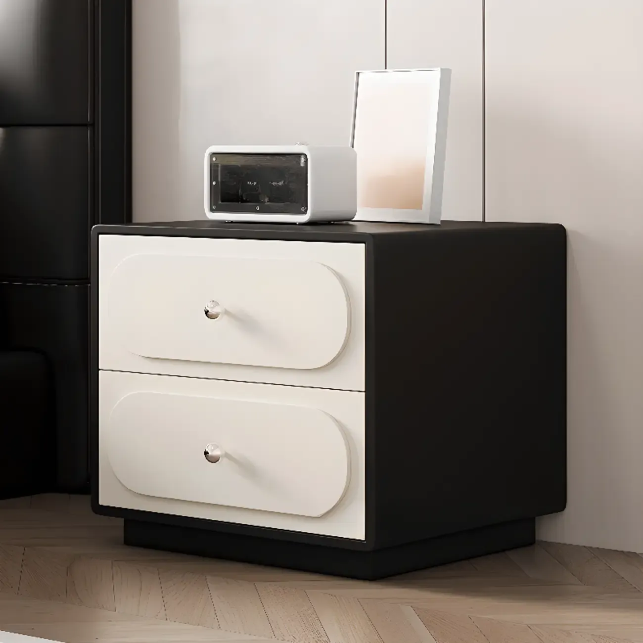 Modern Leather Top Wooden 2 Drawer Nightstand