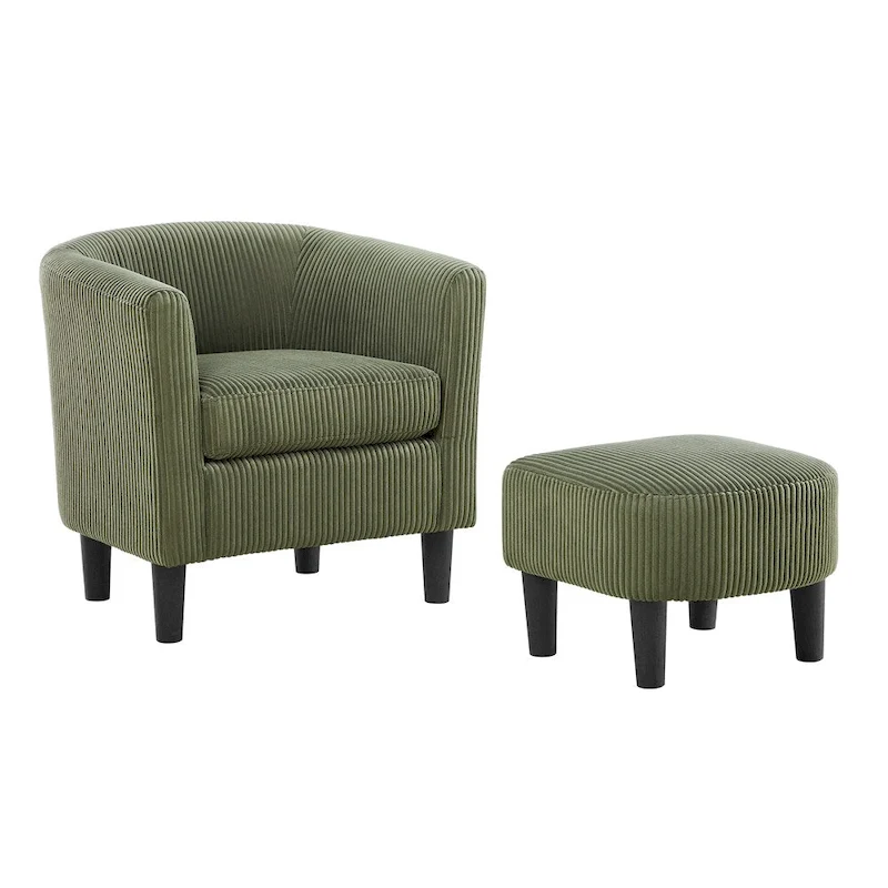 Modern Fabric Upholstered Accent Chair with Ottoman Foot Rest