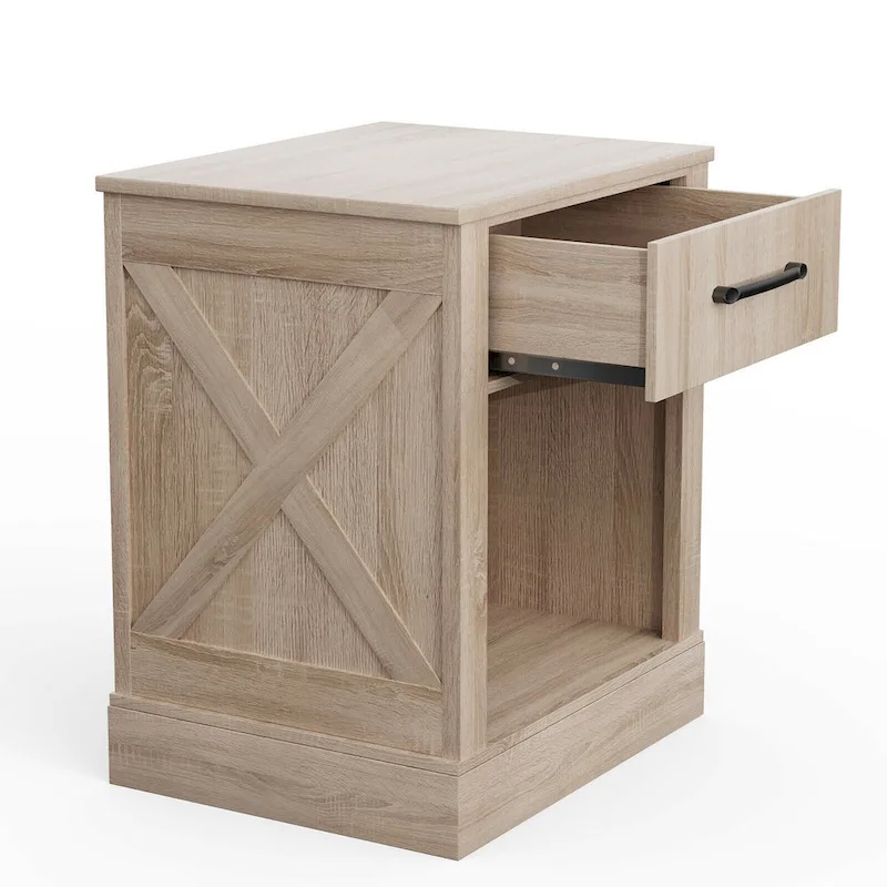 Rustic Wooden Nightstand with Drawer and Shelf