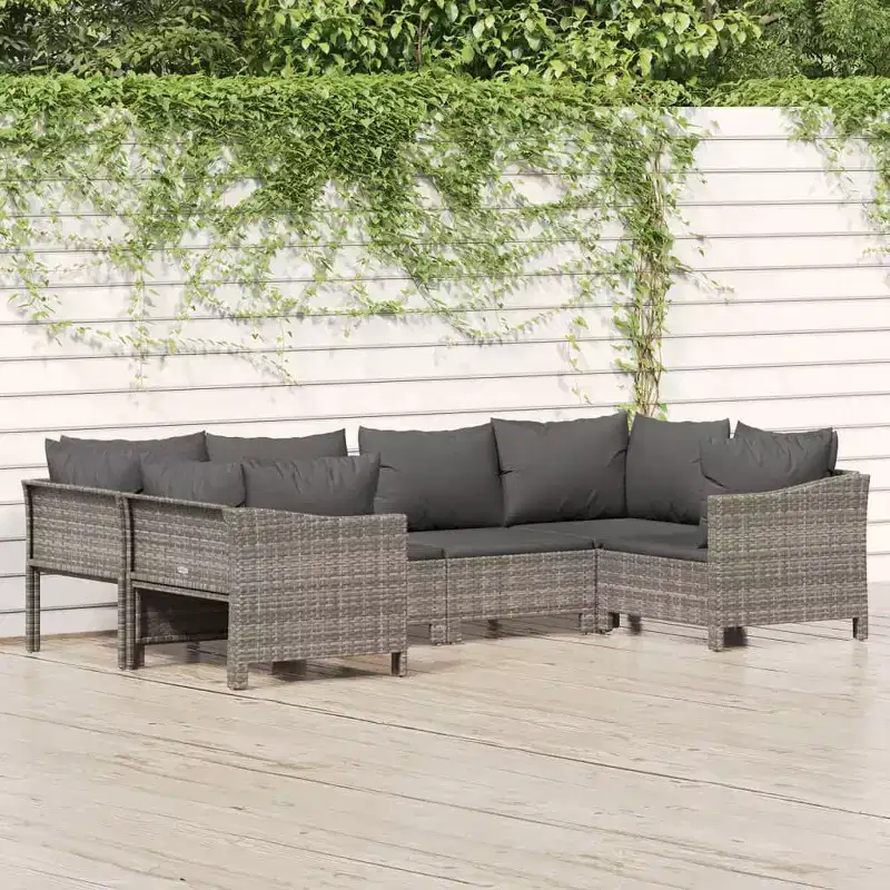 vidaXL Patio Furniture Set Outdoor Armchair with Cushions Gray Poly Rattan