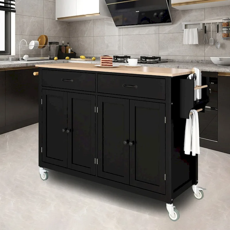 Kitchen Island Cart with Solid Wood Top