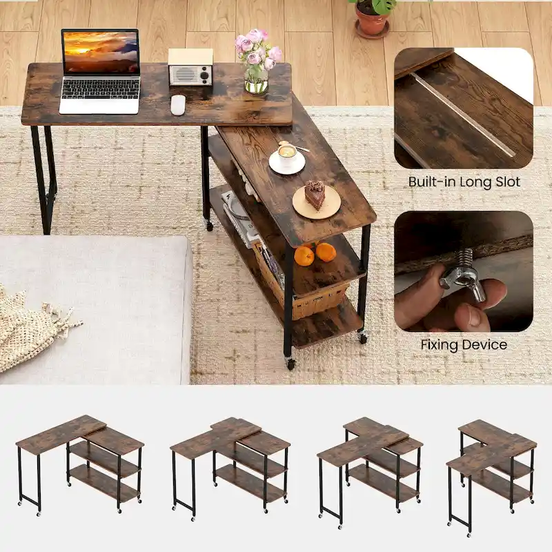 Gymax 360 Free Rotating Sofa Side Table Mobile L-shaped Laptop Table - See Details