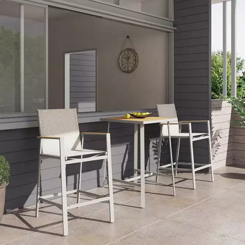 LAUSAINT HOME 3-Piece Patio Bar Set, All Weather Textilene Bar Height Table and Chairs Set with Wood Like-Top Table