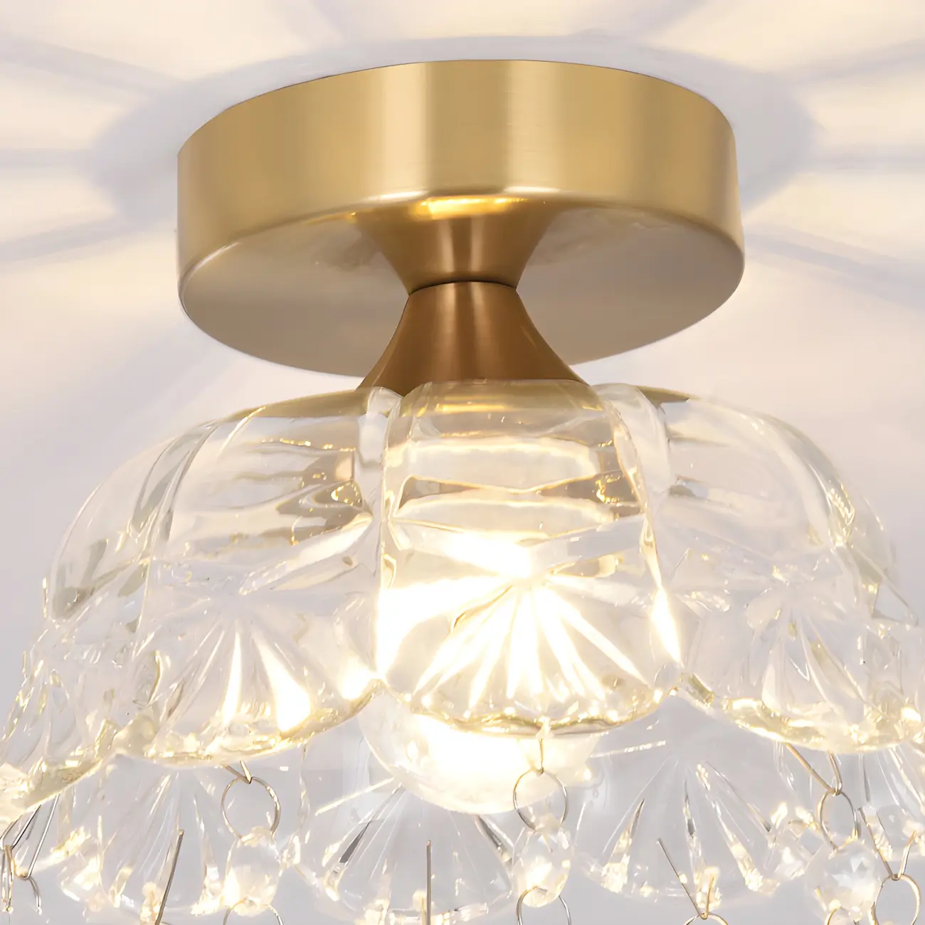 Elegant Golden Crystal Flower Dome Semi Flush Ceiling Light