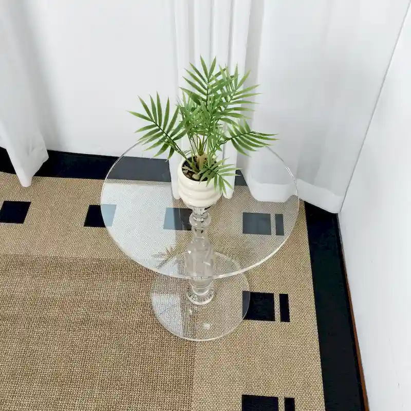 Clear Acrylic Round End Table Solid Post Side Table Nightstand - 18 Dia. x 19 H