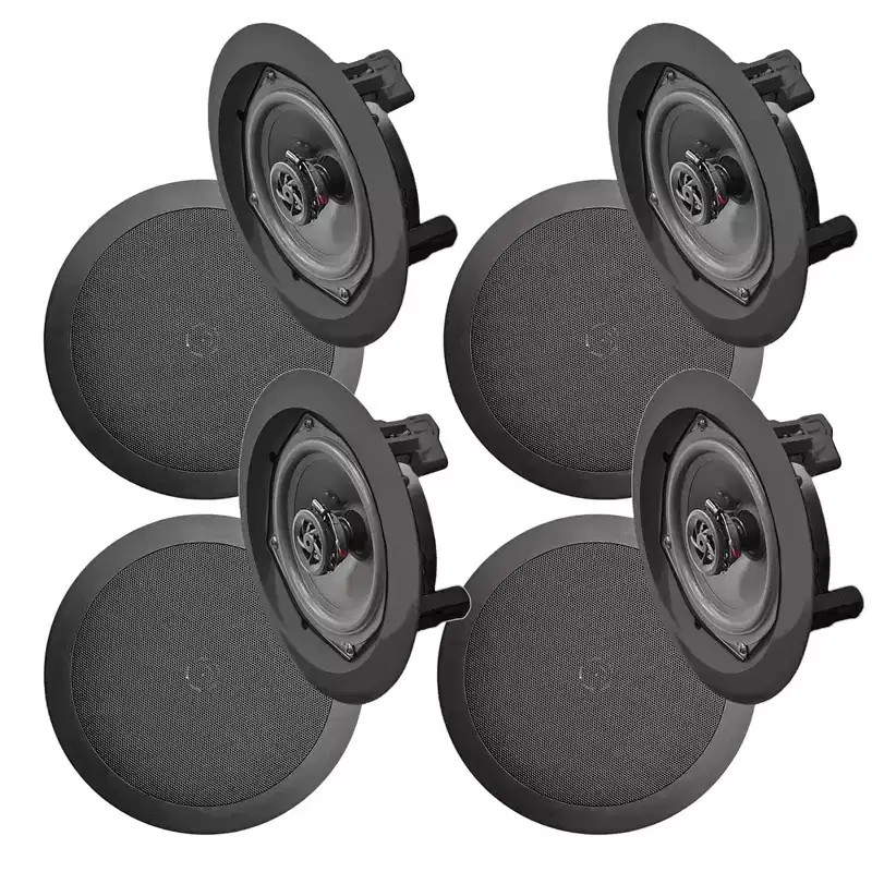 Pyle In Wall and In Ceiling Dual 6.5 inch Speaker System with Flush Mount, for Stereo Sound in Living Room, Basement, or Office, Black, 4 Pack