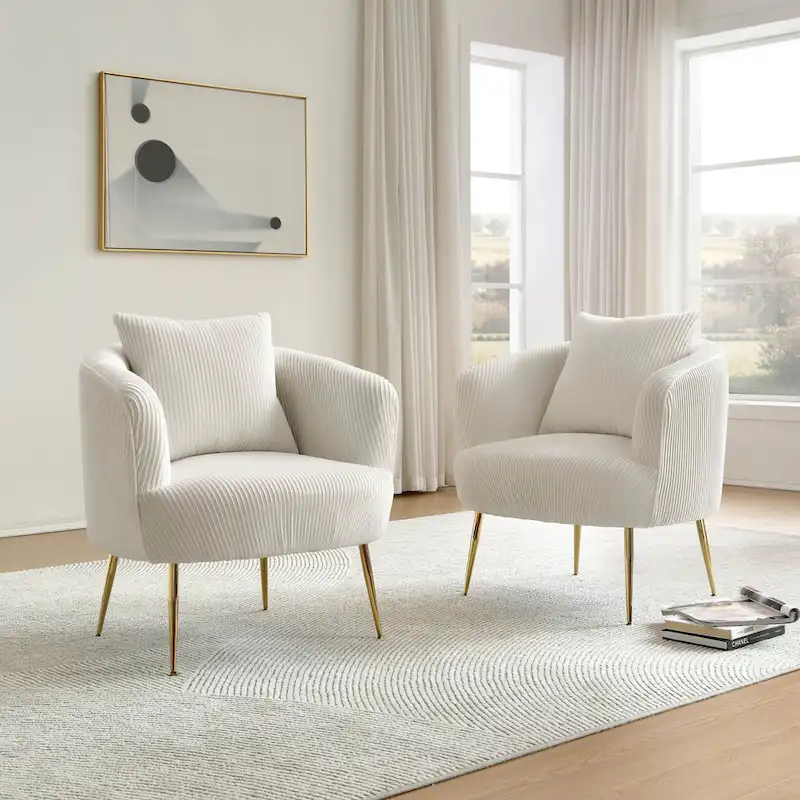 Velvet Barrel Accent Chairs with Golden Legs Set of 2