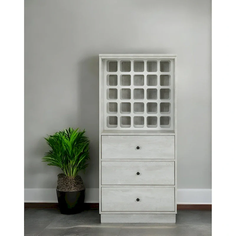Off White Freestanding Bar Cabinet with 3 Drawers & Storage, 1-Unit