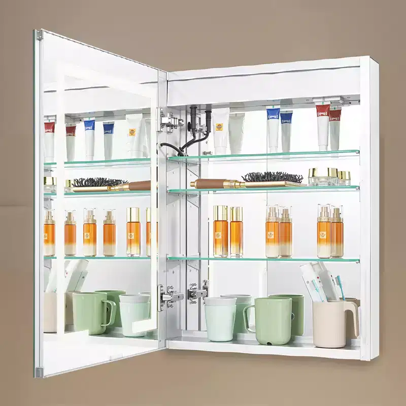 VEVOR Lighted Medicine Cabinet with Mirror,20x26in Recessed or Wall Mount,3 Color Dimmable Bathroom Medicine Cabinet with Double-Side Mirror,White