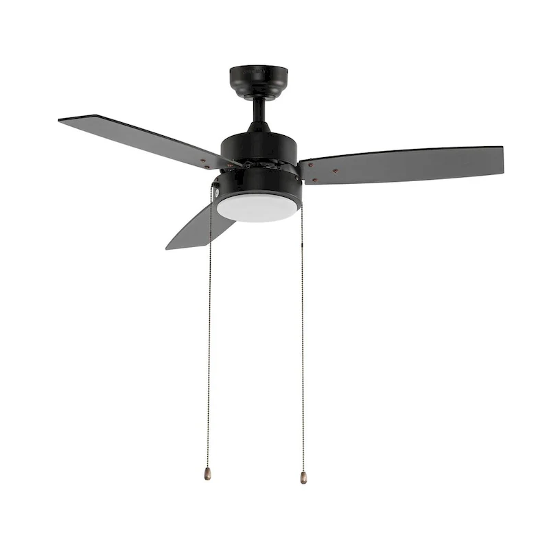 Chloe 42  1-Light Modern 3-Speed Iron Height Adjustable Integrated LED Ceiling Fan with Pull Chains, Black, by JONATHAN Y