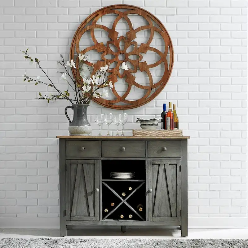 Grey & Sandstone Buffet Server – 3 Drawers, 2 Doors, Wine Storage