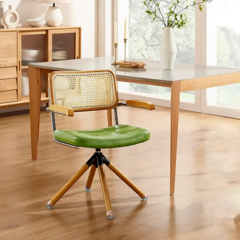 Swivel PU Leather and Wooden Accent Chair