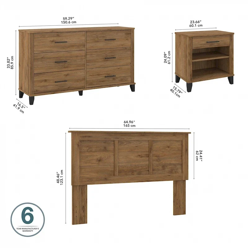 Somerset Ash Grey Headboard, Dresser and Nightstand Bedroom Set