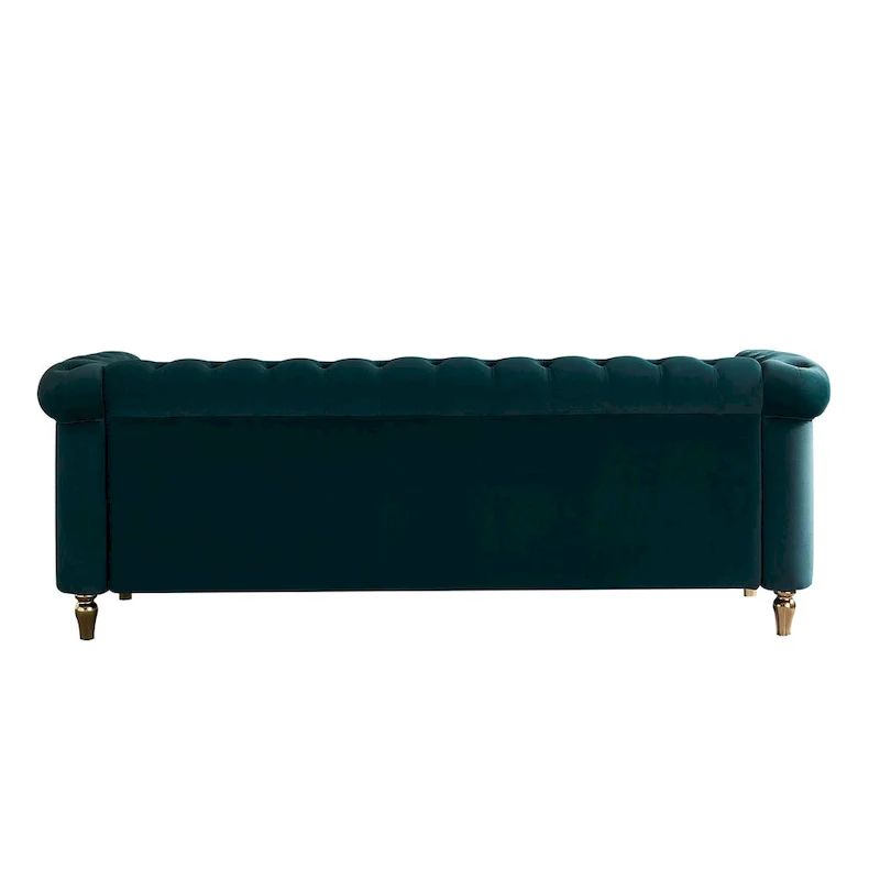 Green / Pink Velvet Chesterfield Sofa with Gold Trim & Button Tufting – 2-Seat