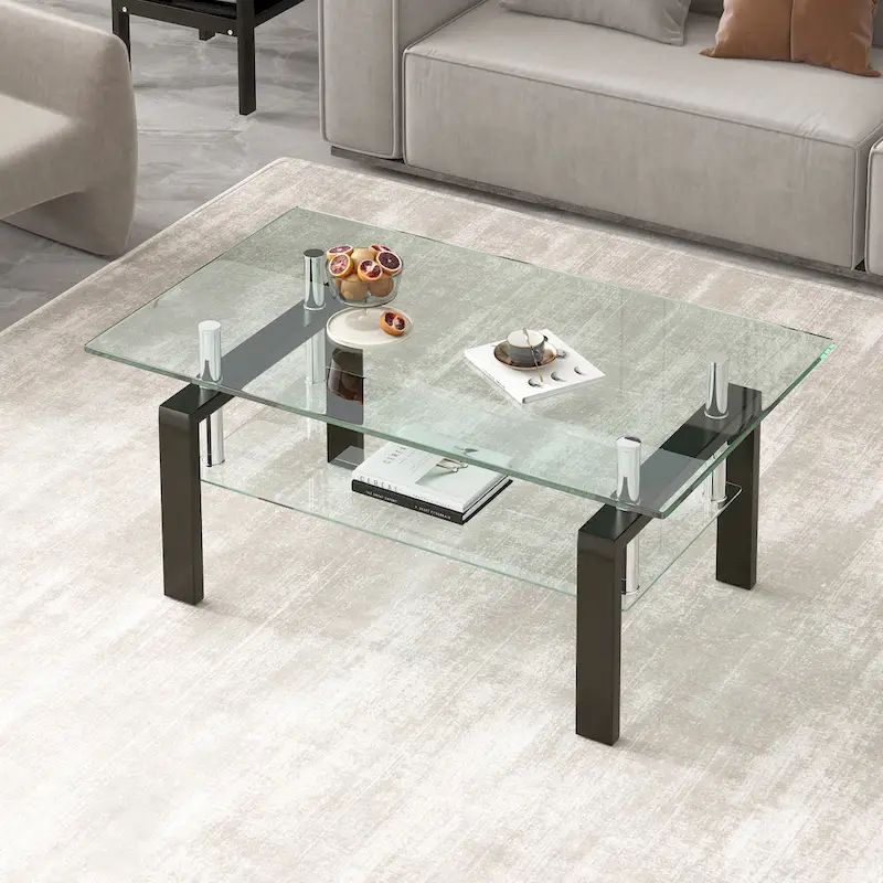 Tempered Clear Glass 2-Layers Coffee Table