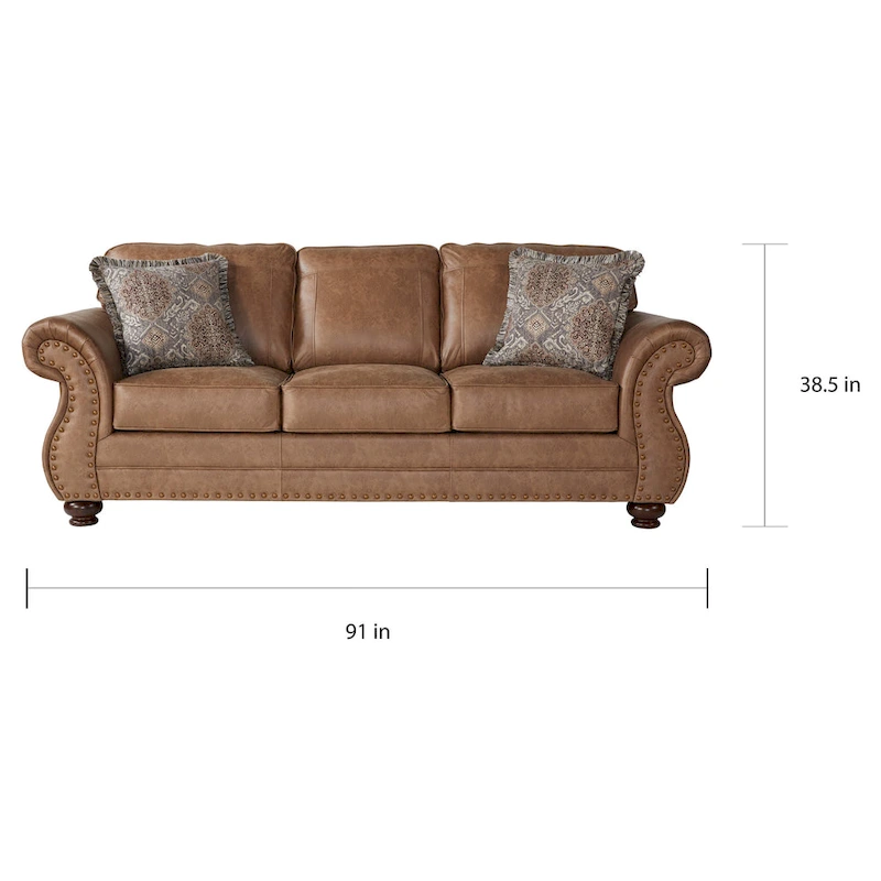 Roundhill Furniture Leinster Brown Fabric Nailhead Trim Sofa and Loveseat