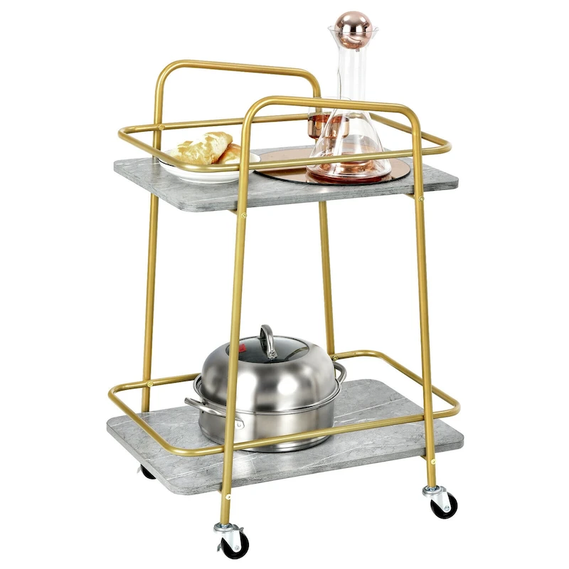 Gymax Gold Serving Cart Utility Trolley on Wheel Rolling Kitchen Rack