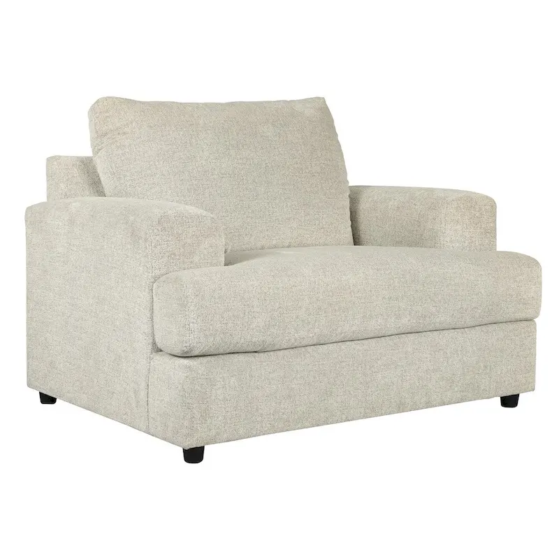 Fabric Upholstered Chair and a Half with T Cushioned Seat, Light Gray