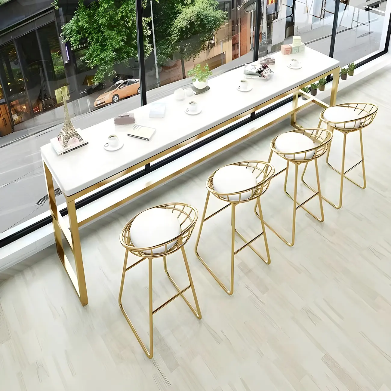 Rectangular Glam Marble Gold Base Bar Height Table
