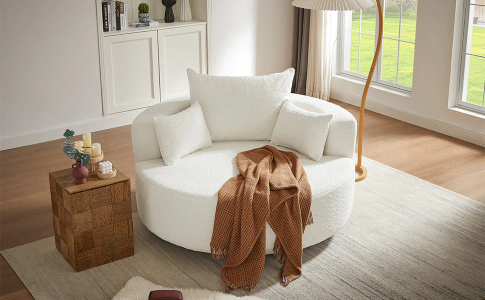 Walker Edison | 360¡ã Swivel Accent Round Sofa Chair with Pillows