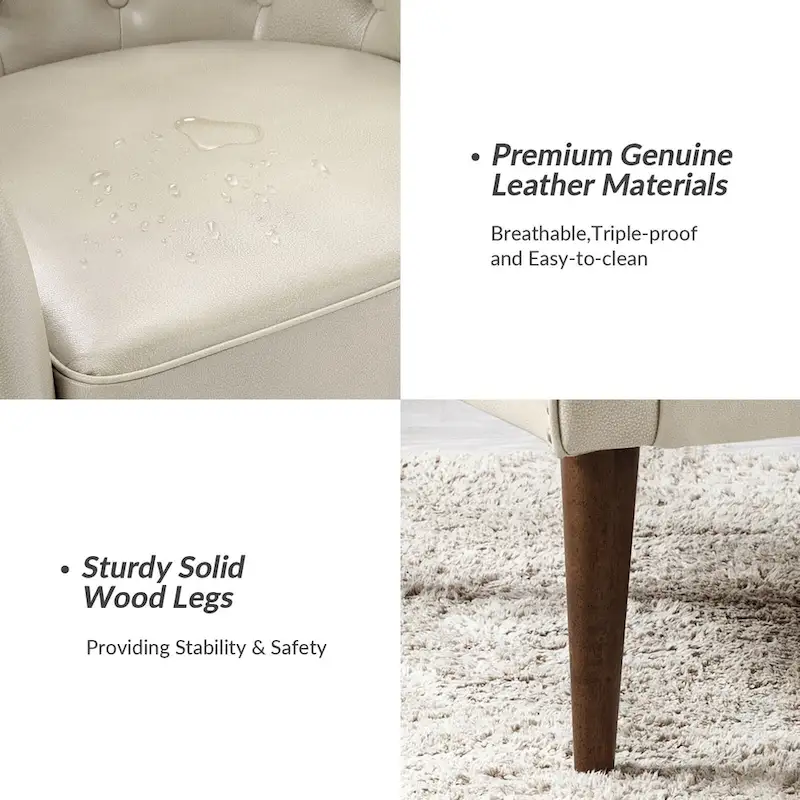 Melisa Classic Genuine Leather Wood Legs Barrel Chair With Tufted Back Set Of 2 By HULALA HOME