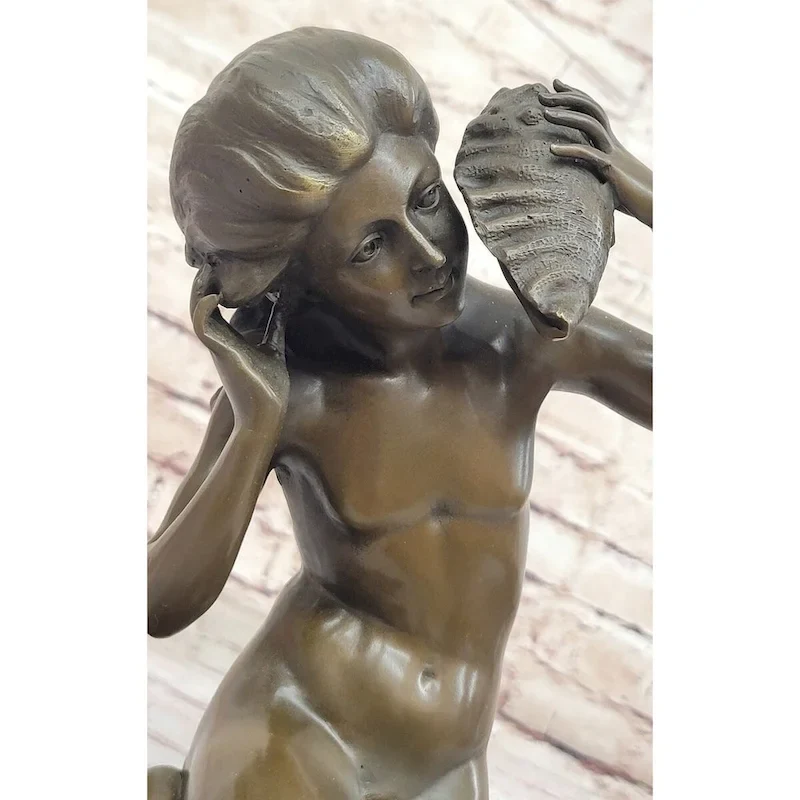 Young Girl Holding A Conch Shell - Bronze Sculpture Figure On Marble Base By Carpeaux