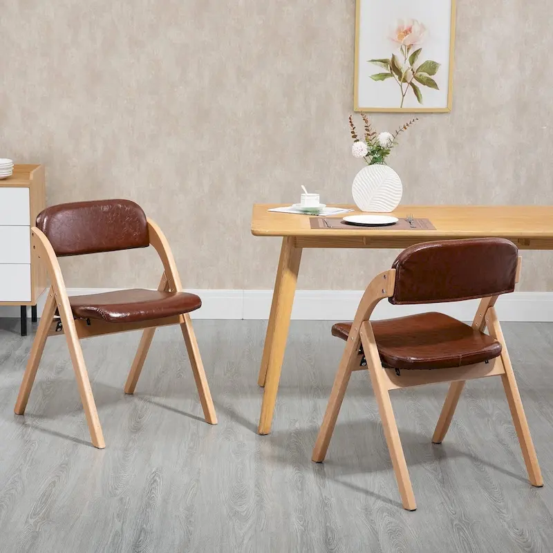 Wooden Stackable Dining Folding Chairs with Padded Seats(Set of 2)