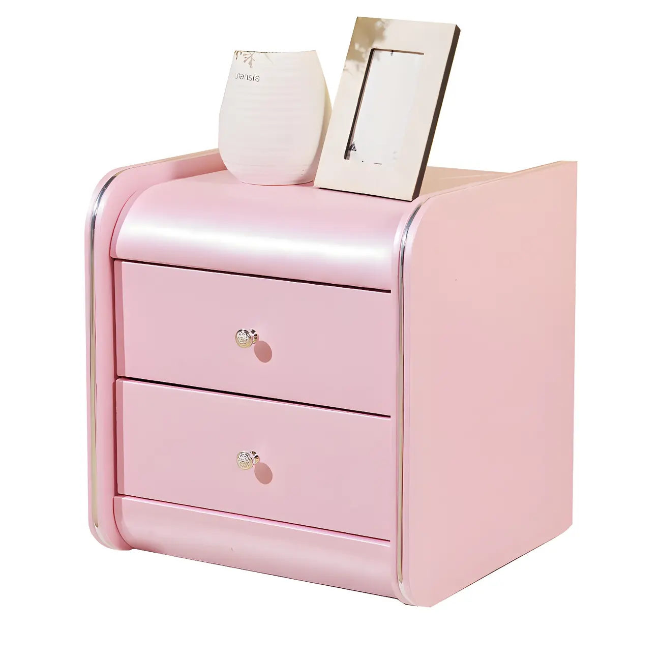 Stylish Narrow Faux Leather Bedside Table with 2 Drawers