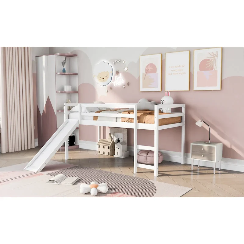 Twin Solid Wood Loft Bed with Fun Slide Feature