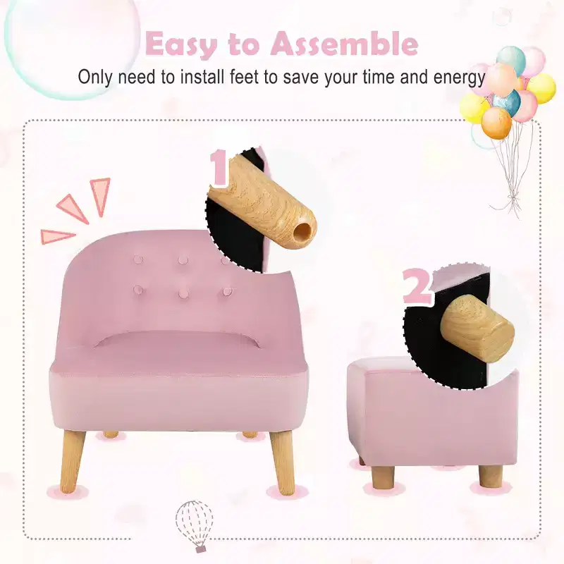 Costway Kids Sofa Chair w/ Ottoman Toddler Single Sofa Velvet Upholstered Couch Grey\Pink