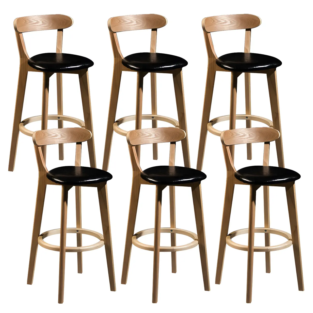 Wooden Upholstered Low Back Bar Height Stools Set of 2
