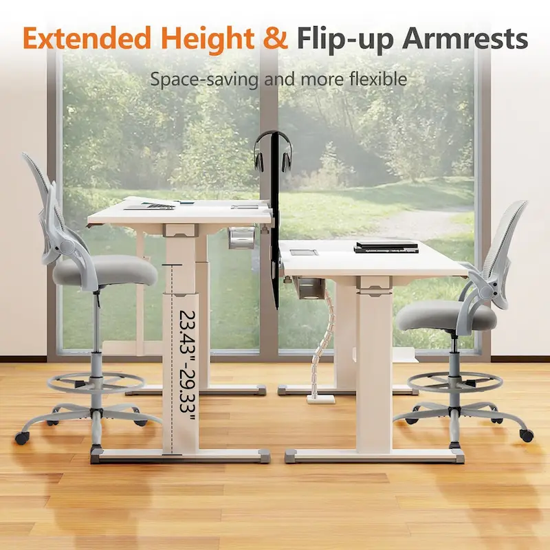 Drafting Tall Office Chair Ergonomic High Desk Chair with Flip-up Armrests