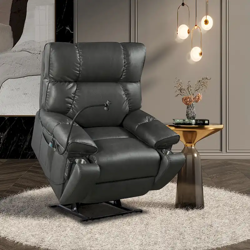 Power Lift Recliner Chair with Dual Motors, Massage, Heat, Cup Holders & Adjustable Phone Holder