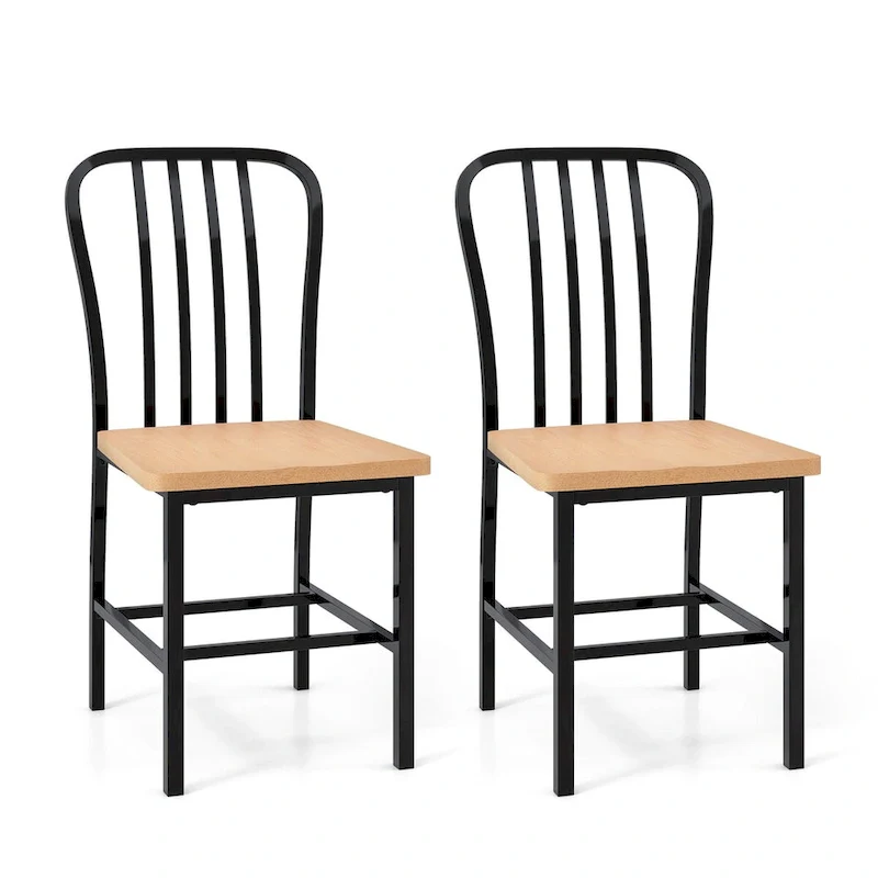 Armless Spindle Back Dining Chair Set of 2 with Ergonomic Seat-Black - 22 x 18 x 37
