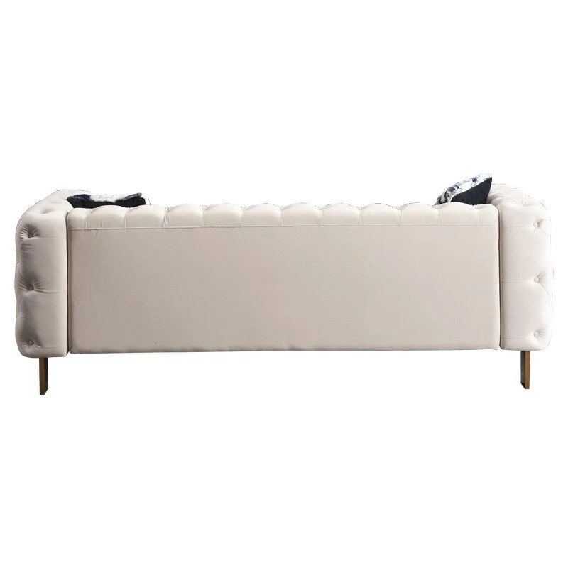 84.25  Velvet 3-Seater Sofa with Button Tufting, Gold Metal Legs, Pocket Spring And Foam Cushioning, 700 lb Capacity