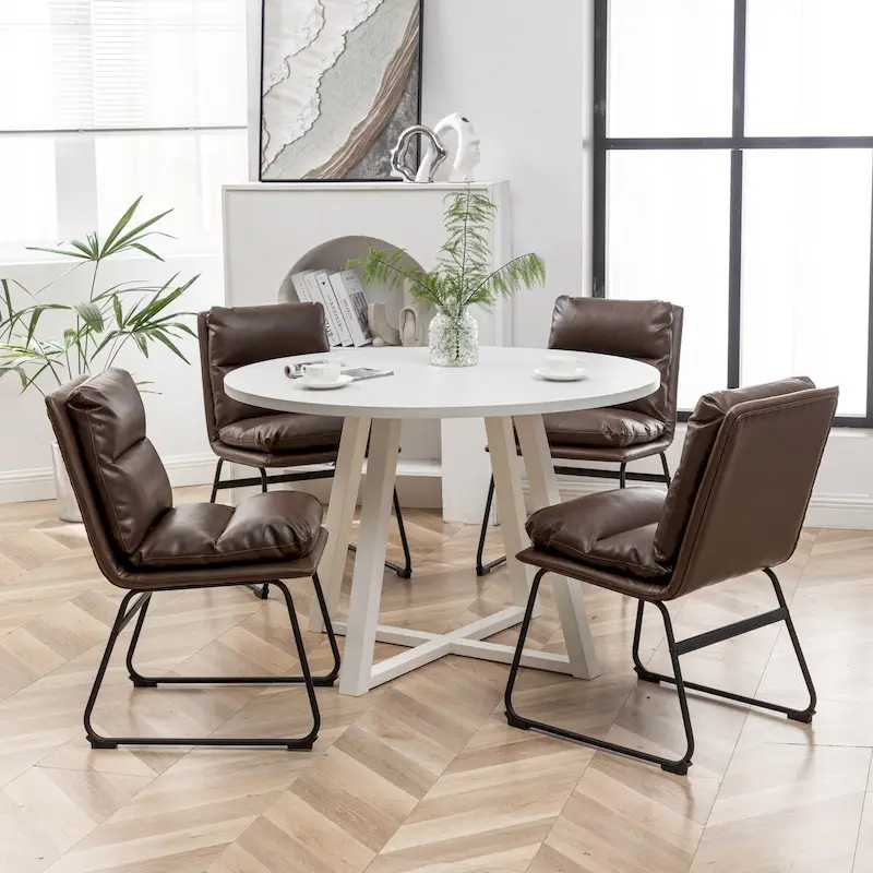 5-Piece Round Dining Set, Trestle Table with 4 Chairs