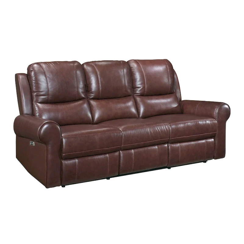 82 Inch Power Dual Recliner Sofa, USB, Brown Top Grain Leather