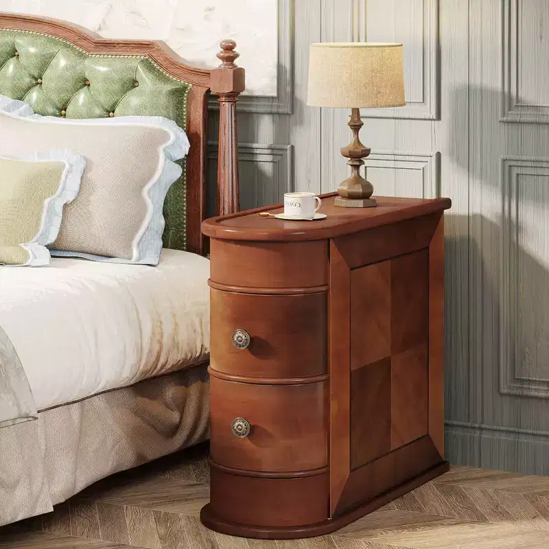 LITTLE TREE 2 Drawer Narrow Solid Wood End Table Walnut