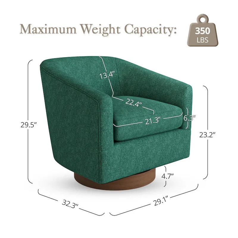 LUE BONA Modern Living Room Armchair Upholstered Wooden Barrel Swivel Accent Chair