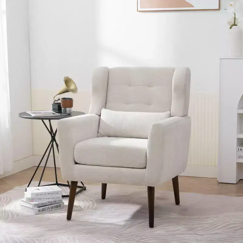 Okak Fine Chenille Accent Chair Living Room Reading Chair with Soft Upholstered and Pillow Armchair Solid Wood Legs for Lounge Bedroom