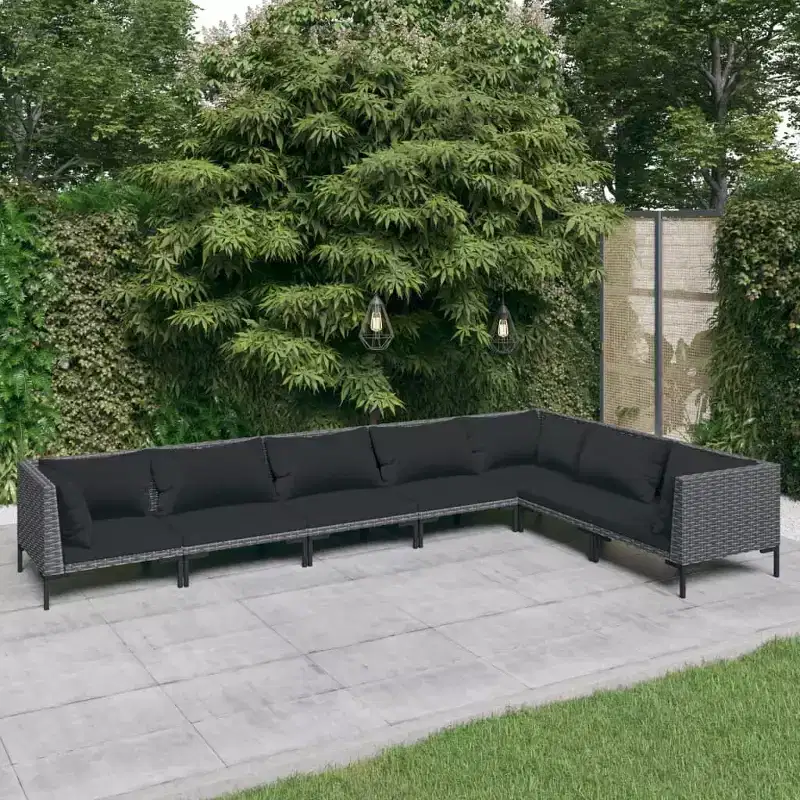 vidaXL Patio Lounge Set Outdoor Sectional Sofa Set Table Poly Rattan Dark Gray
