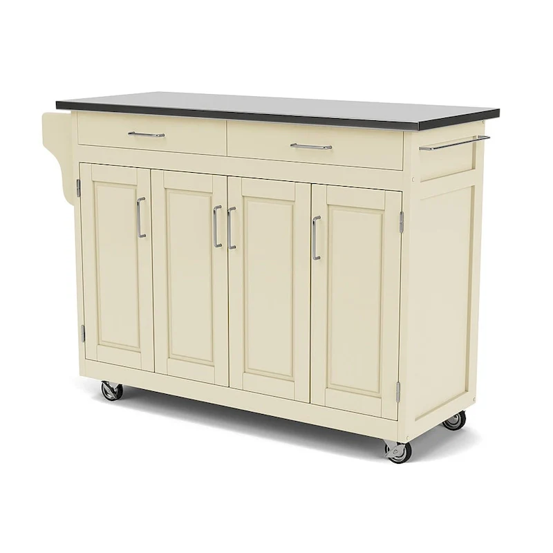 Puff Island White Finish with Stainless Steel Top Kitchen Cart