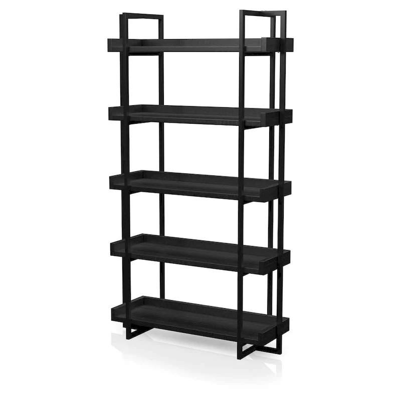 Black Metal 5-Tier Industrial Ladder Shelf
