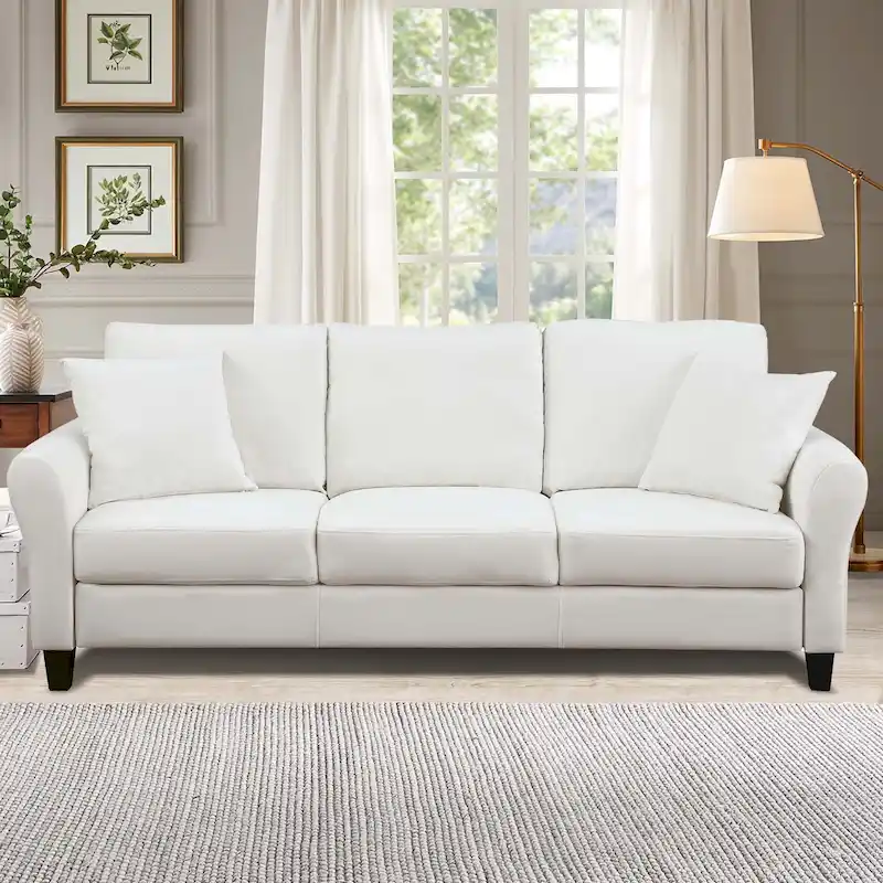 3-Seater Velvet Sofa with 2 Pillows, Black/White/Grey, Wood Frame, 3-Person