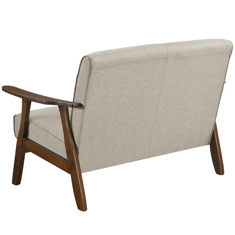 Mid-Century Modern Loveseat 2-Seater Sofa with Wooden Arms - Light Gray Linen Upholstery 46.69