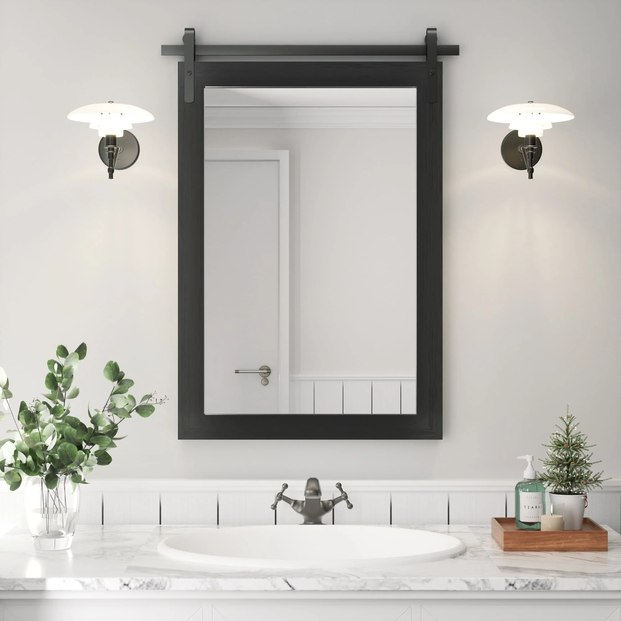 Rural Style Wall Mirrors Farmhouse Bathroom Mirrors Barn Mirror Vanity Mirror with Wood Framed(1 Piece)